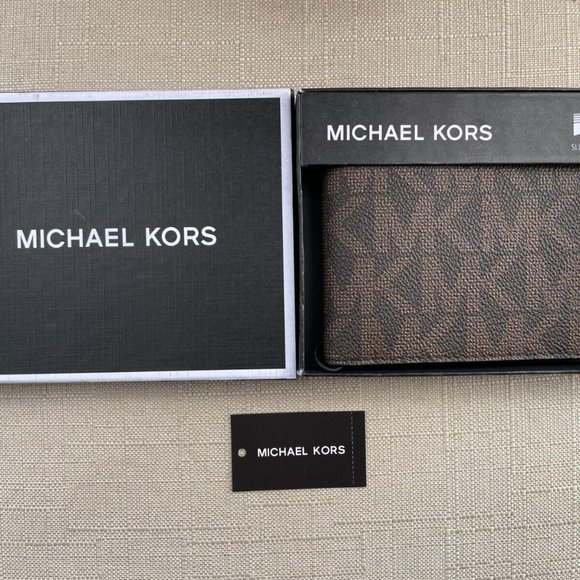 Michael Kors Other - Michael Kors Men Wallet Brown MK Signature Slim Billfold Cardholder Box